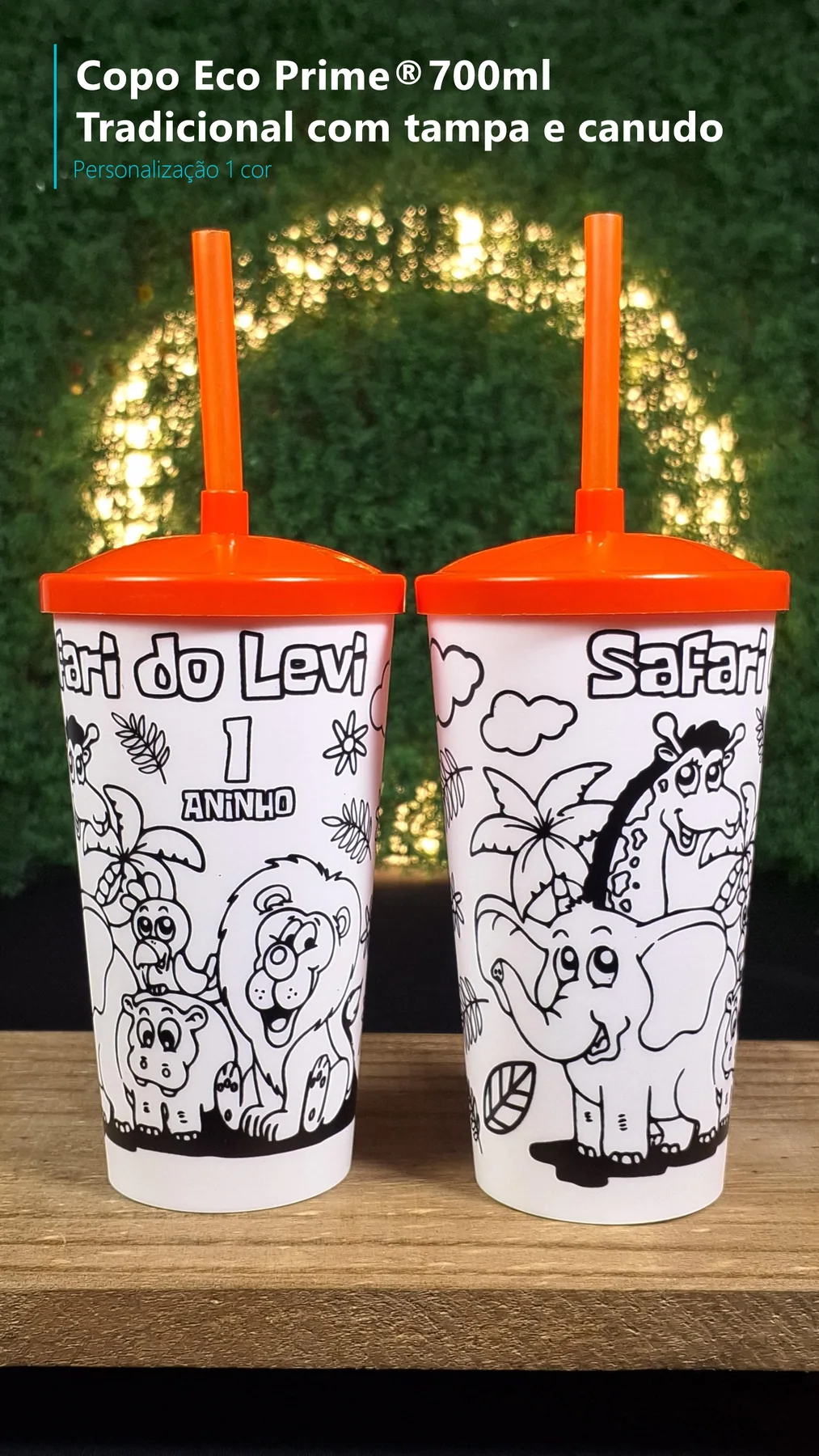 Copo Eco Prime 700ml Tradicional com tampa e canudo - Personalização 1 cor - Laranja