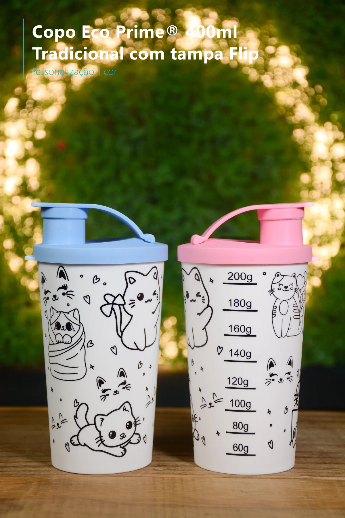 Copo Eco Prime 400ml Tradicional com tampa Flip - Personalização 1 cor - Gatinhos