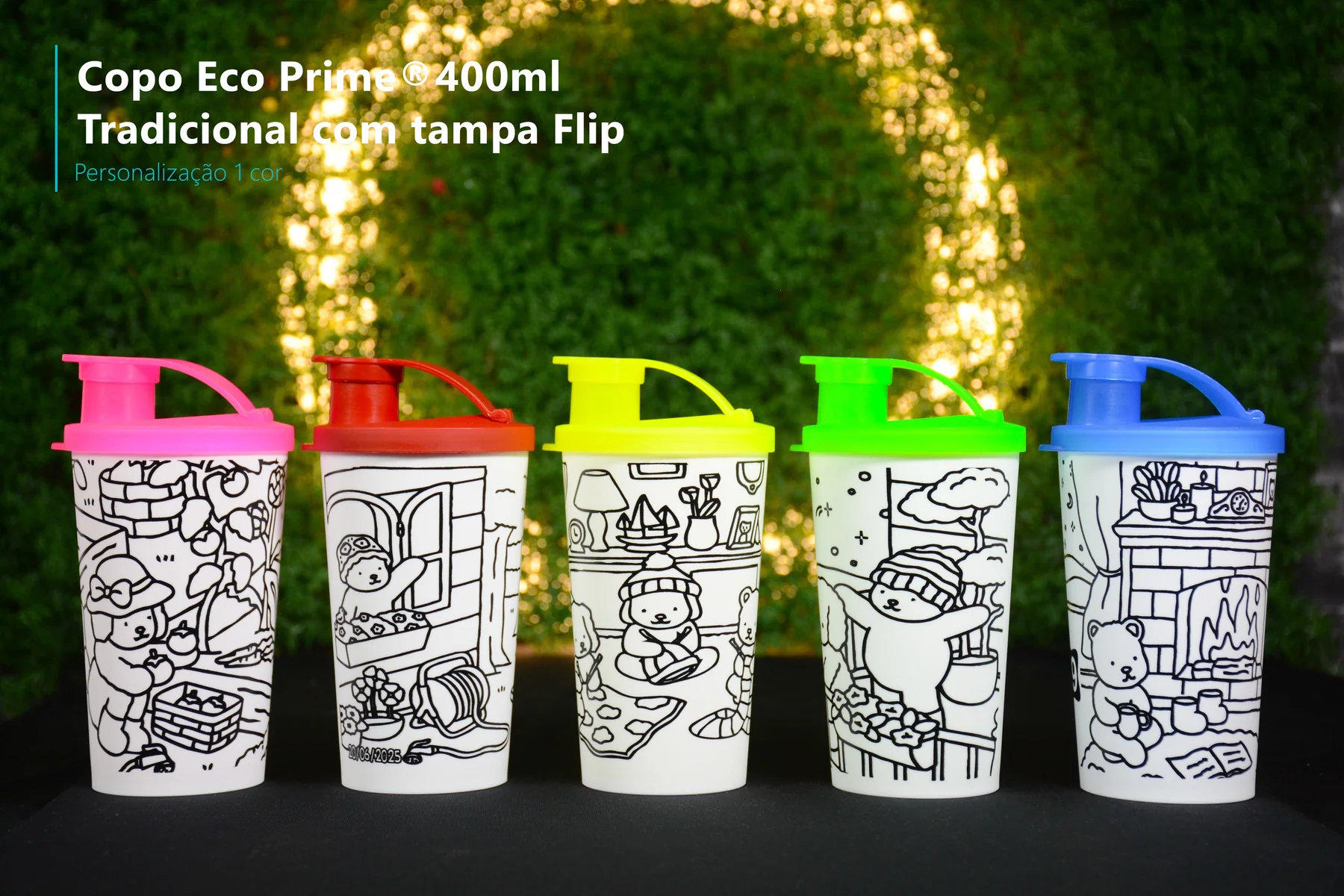Copo Eco Prime 400ml Tradicional com tampa Flip - 5 copos
