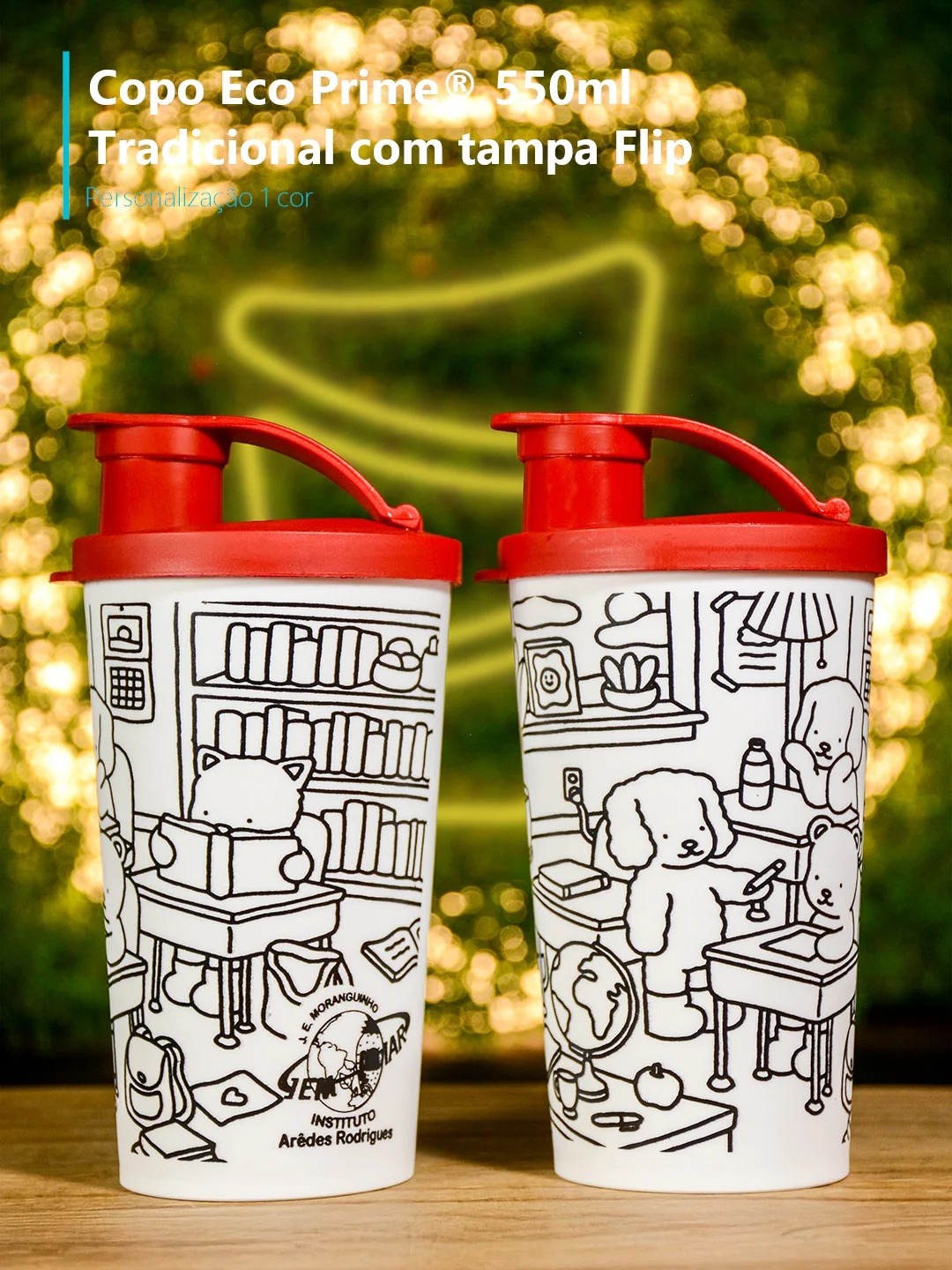 Copo Eco Prime 550ml Tradicional com tampa Flip - Personalização 1 cor