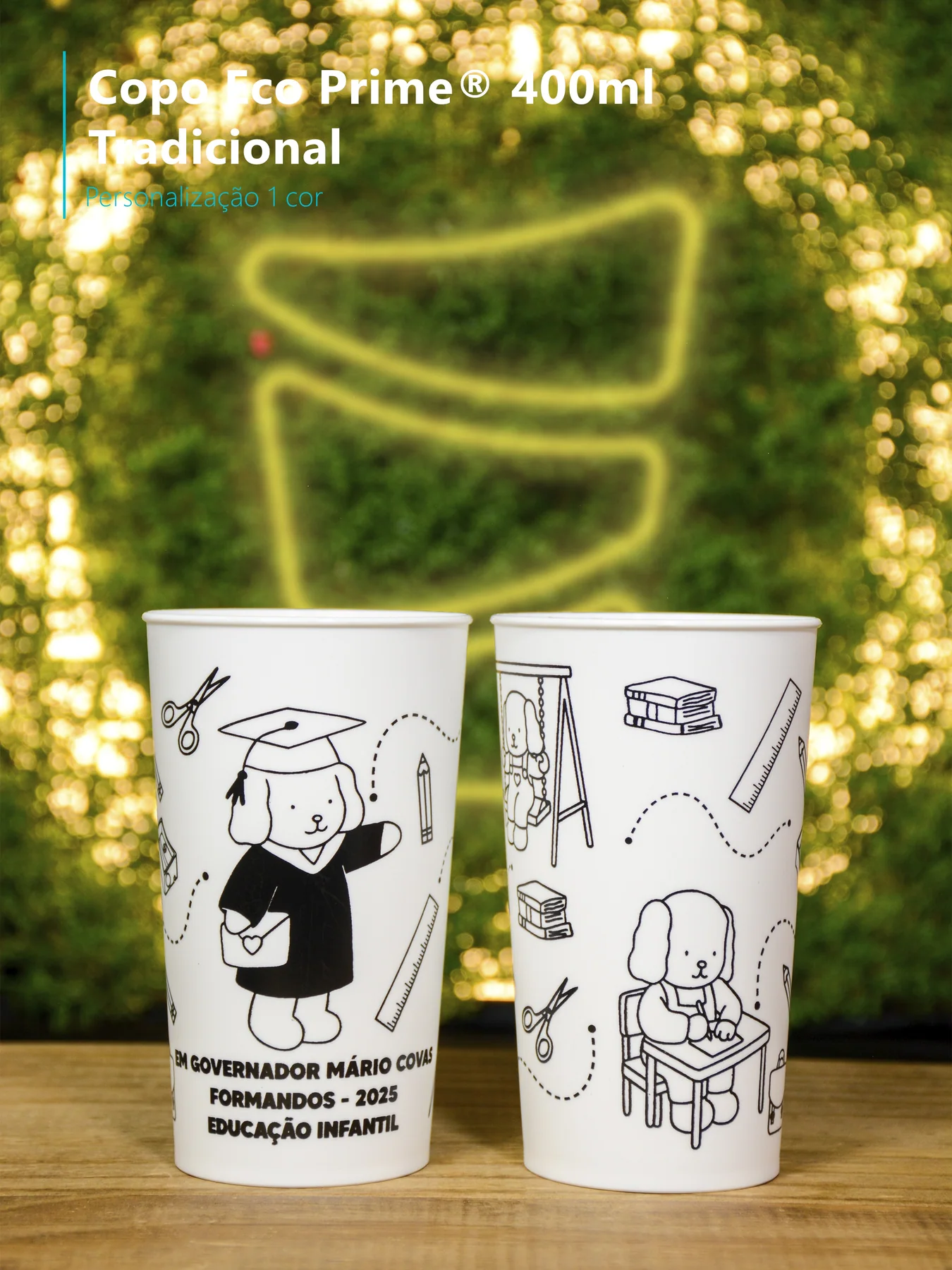 Copo Eco Prime 400ml Tradicional - Personalização 1 cor - Formatura Infantil