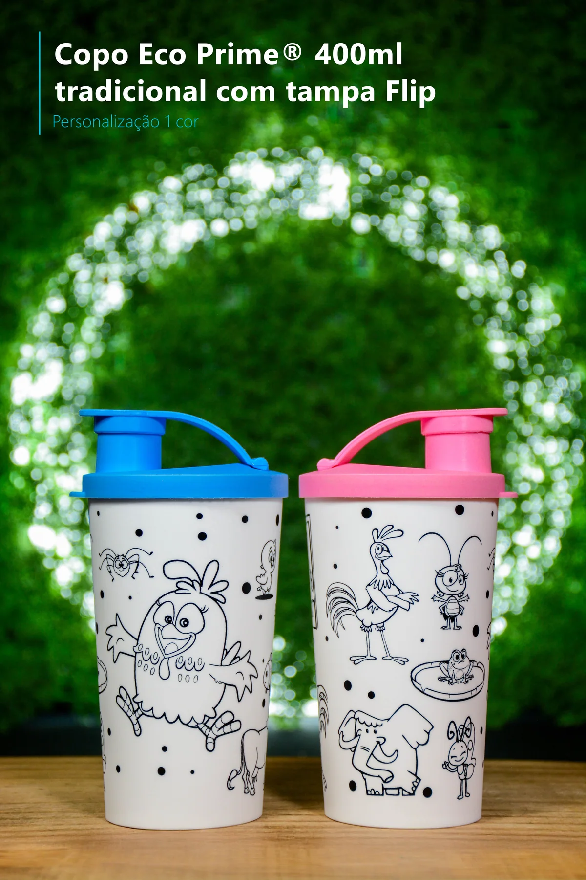 Copo Eco Prime 400ml Tradicional com tampa Flip - Personalização 1 cor
