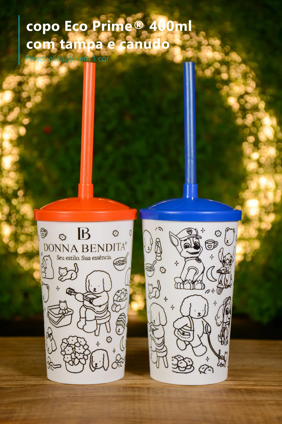 Copo Eco Prime 400ml com tampa e canudo - Personalização em 1 cor